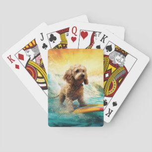 Cockapoo Beach Surfing Painting  Playing Cards