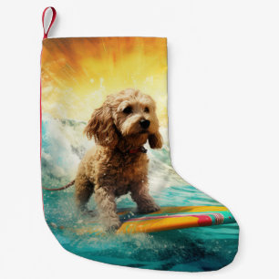 Cockapoo Beach Surfing Painting Small Christmas Stocking