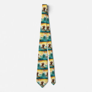 Cockapoo Beach Surfing Painting  Tie