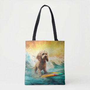 Cockapoo Beach Surfing Painting  Tote Bag