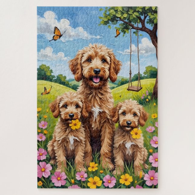 Cockapoo Buttercup Meadow Art Jigsaw Puzzle (Vertical)