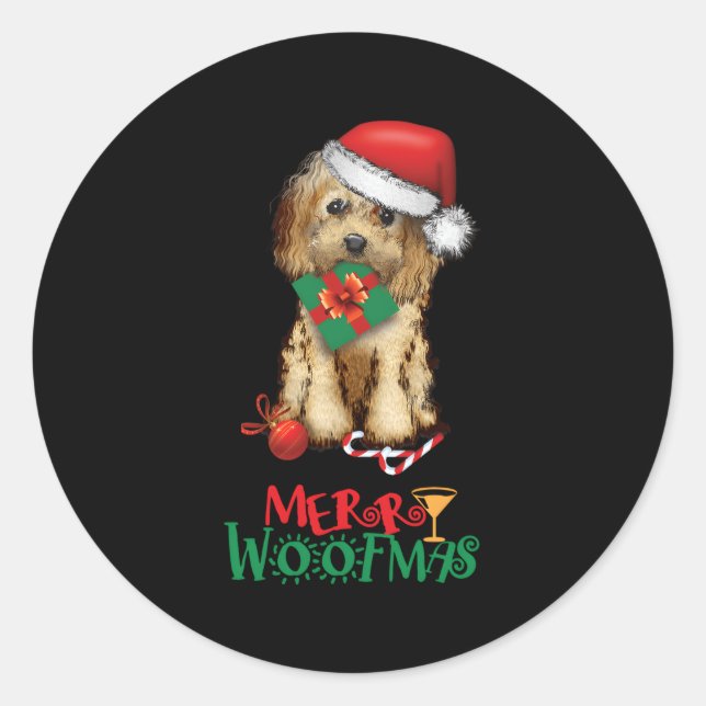 Cockapoo Cavapoo Doodle Santa Merry Woofmas Classic Round Sticker (Front)