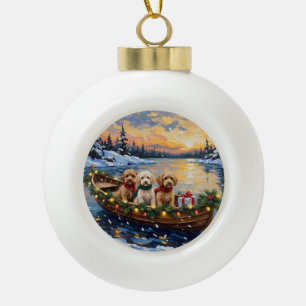 Cockapoo Christmas Boat Holiday Ceramic Ball Christmas Ornament