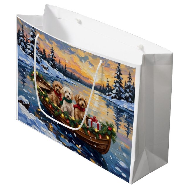 Cockapoo Christmas Boat Holiday Large Gift Bag (Front Angled)