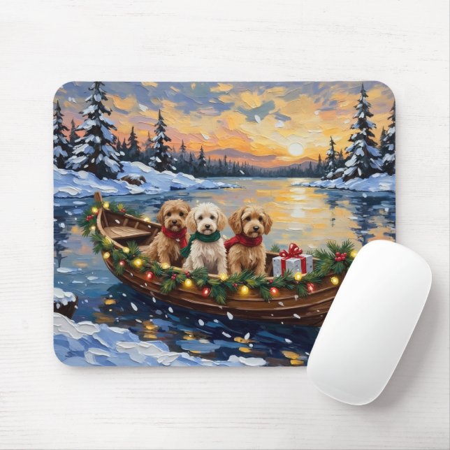 Cockapoo Christmas Boat Holiday Mouse Mat (With Mouse)