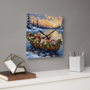 Cockapoo Christmas Boat Holiday Square Wall Clock