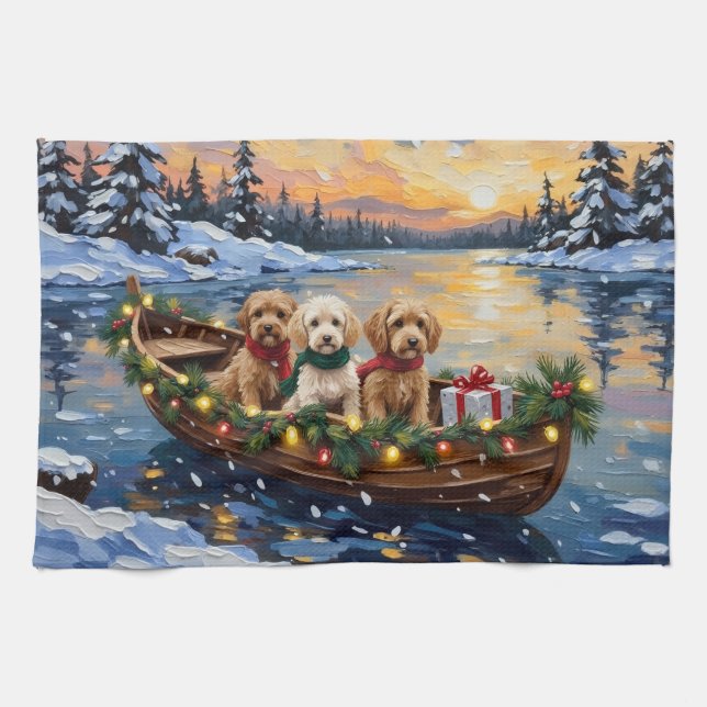 Cockapoo Christmas Boat Holiday Tea Towel (Horizontal)