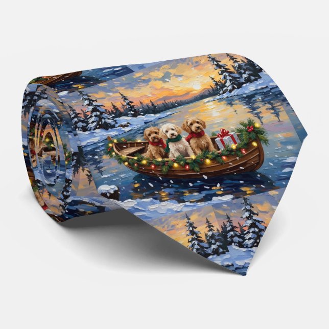 Cockapoo Christmas Boat Holiday Tie (Rolled)