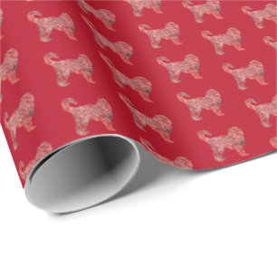 Cockapoo Christmas Dog Cute Silhouette Red Wrapping Paper