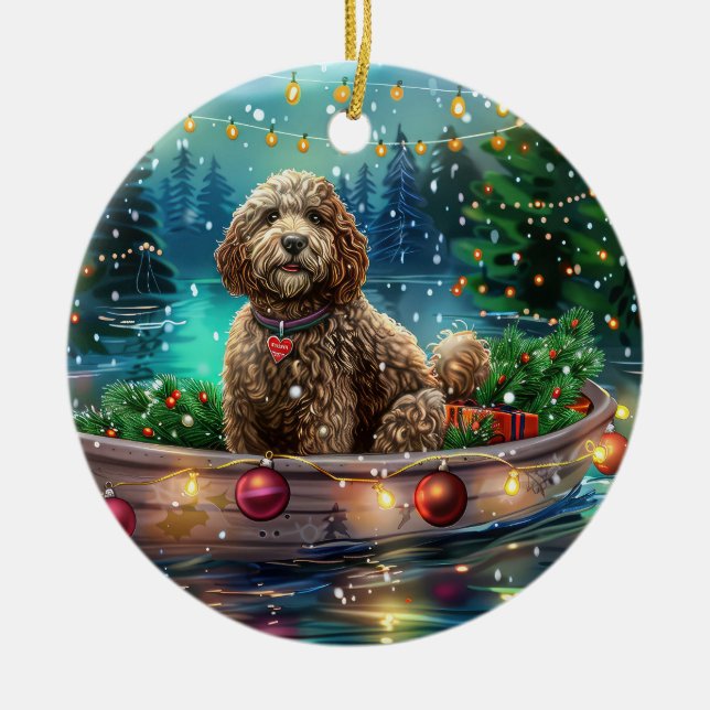 Cockapoo Christmas Festive Voyage Ceramic Tree Decoration (Front)