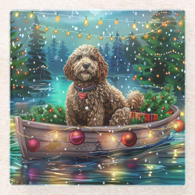 Cockapoo Christmas Festive Voyage Glass Coaster (Front)
