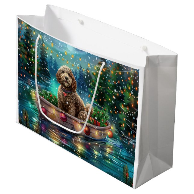 Cockapoo Christmas Festive Voyage Large Gift Bag (Front Angled)