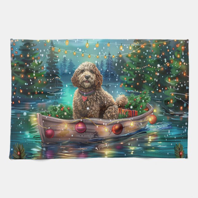 Cockapoo Christmas Festive Voyage Tea Towel (Horizontal)