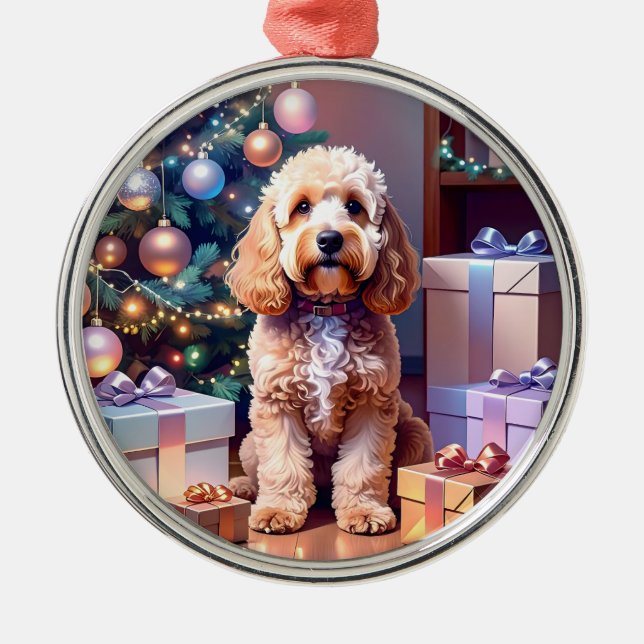 Cockapoo Christmas Metal Tree Decoration (Front)