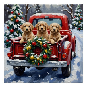 Cockapoo Christmas Red Truck Holiday Poster