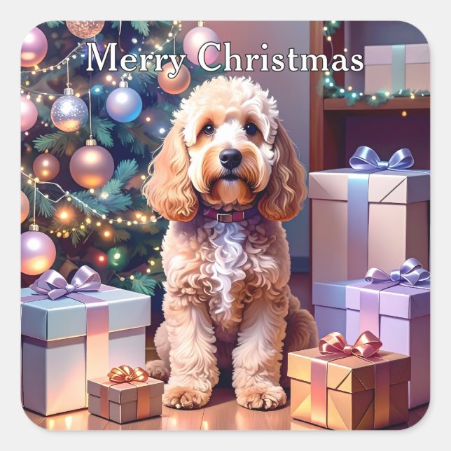 Cockapoo Christmas Square Sticker (Front)
