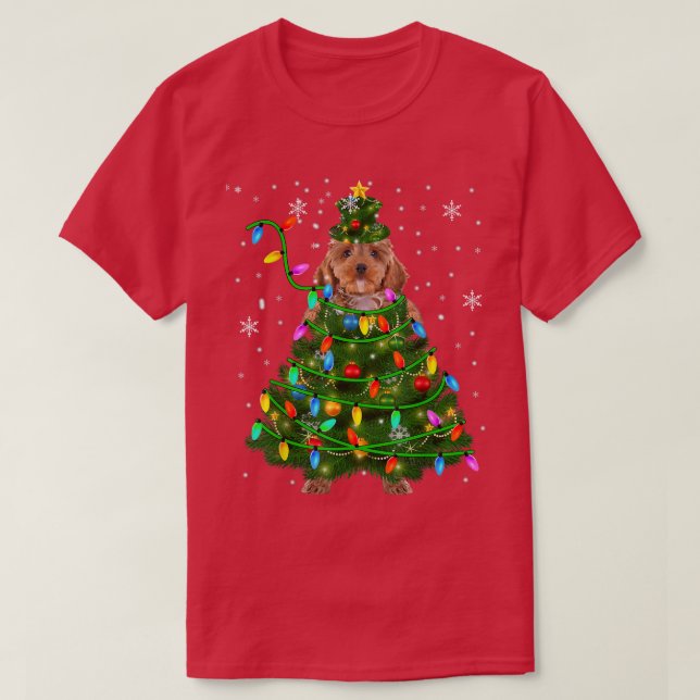 Cockapoo Christmas Tree Christmas Lights Cockapoo  T-Shirt (Design Front)
