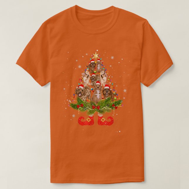 Cockapoo Christmas Tree Lights Cute Santa Hat Dog  T-Shirt (Design Front)