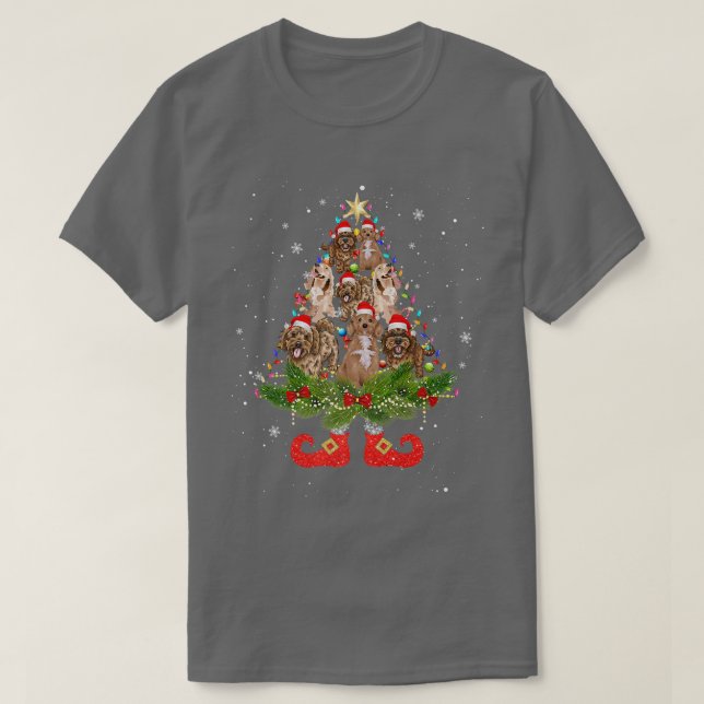 Cockapoo Christmas Tree Lights Cute Santa Hat Dog  T-Shirt (Design Front)