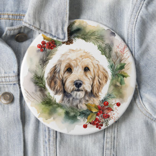 Cockapoo Christmas Wreath Festive Pup 6 Cm Round Badge