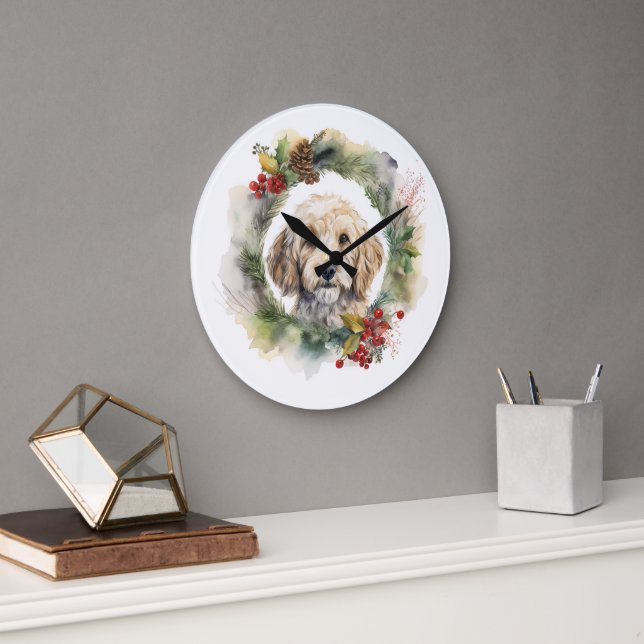 Cockapoo Christmas Wreath Festive Pup  Large Clock (Office)