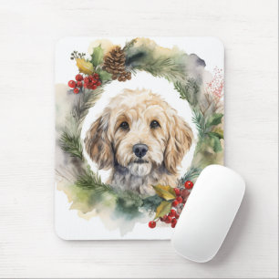 Cockapoo Christmas Wreath Festive Pup Mouse Mat