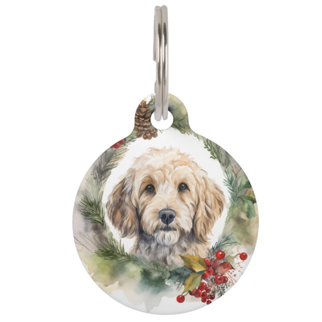 Cockapoo Christmas Wreath Festive Pup  Pet Tag (Front)