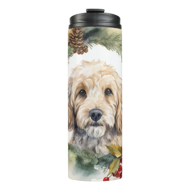 Cockapoo Christmas Wreath Festive Pup  Thermal Tumbler (Front)