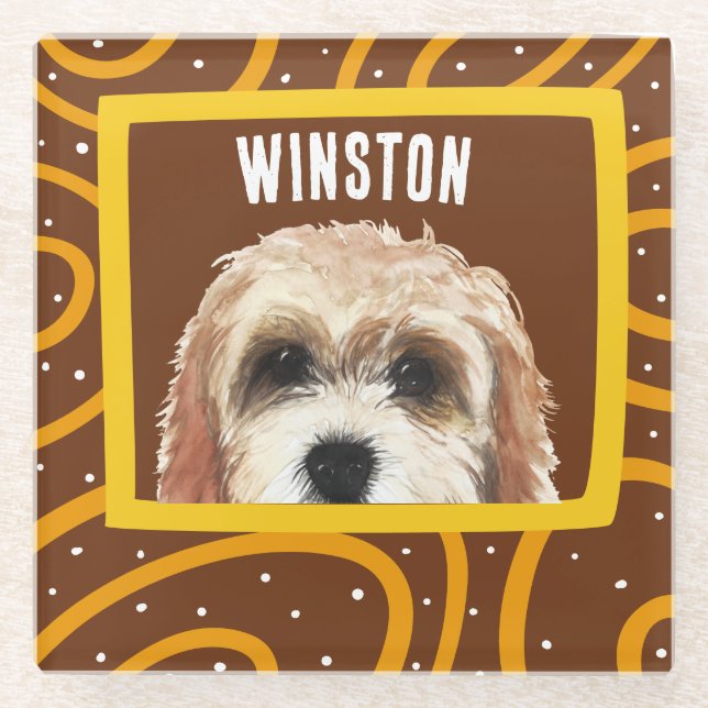 Cockapoo customised pattern photo frame glass coaster (Front)