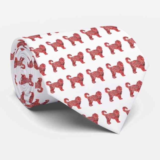 Cockapoo Cute Christmas Dog Silhouette White Neck Tie (Rolled)