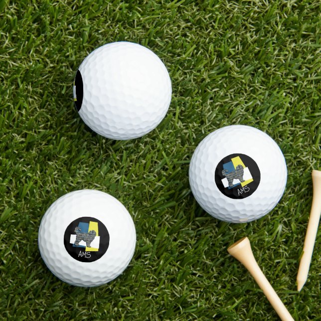 Cockapoo Cute Dog Monogram Silhouette TriGBlack Golf Balls (Insitu Grass)