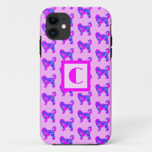 Cockapoo Cute Dog Pink Blue Silhouette Monogram iPhone 11 Case