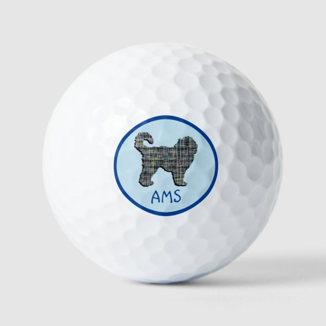 Cockapoo Cute Dog Silhouette Monogram Grid Blue Golf Balls (Front)