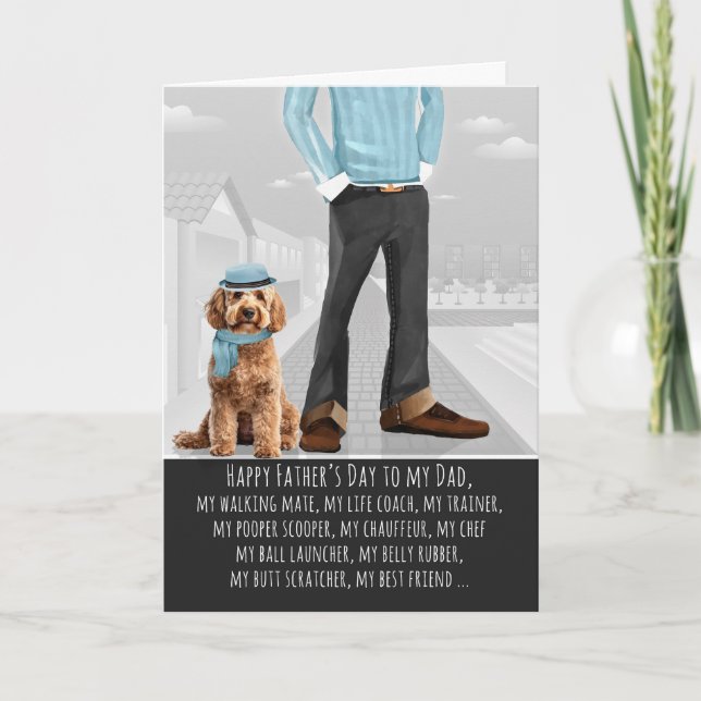 Cockapoo Dog and Dad for Father's Day Holiday Card (Front)