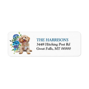 Cockapoo Dog Blue Floral Return Address