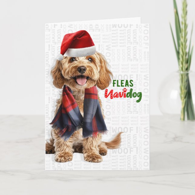Cockapoo Dog Breed Funny Fleas Navidog Christmas Holiday Card (Front)