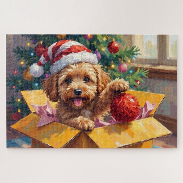 Cockapoo Dog Christmas Gift Box Surprise Jigsaw Puzzle (Horizontal)