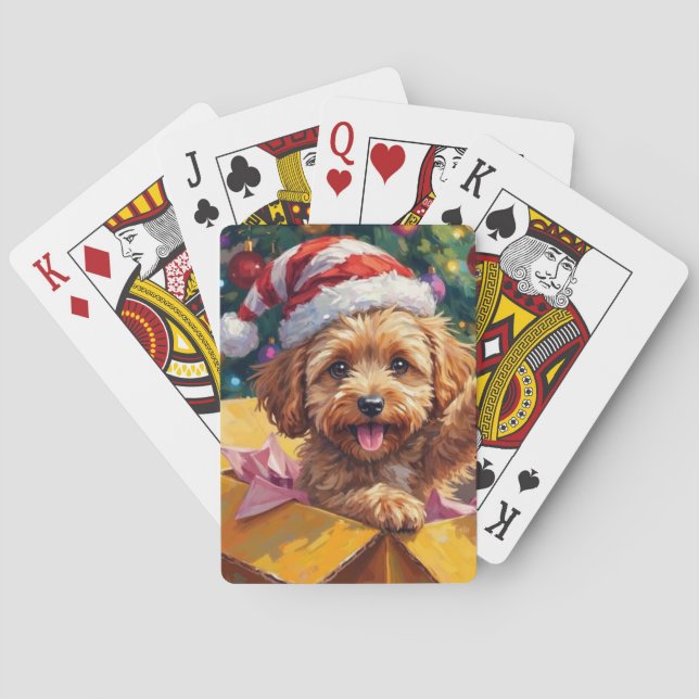 Cockapoo Dog Christmas Gift Box Surprise Playing Cards (Back)