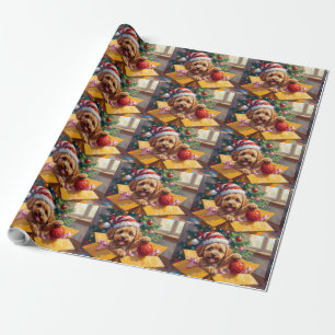 Cockapoo Dog Christmas Gift Box Surprise Wrapping Paper