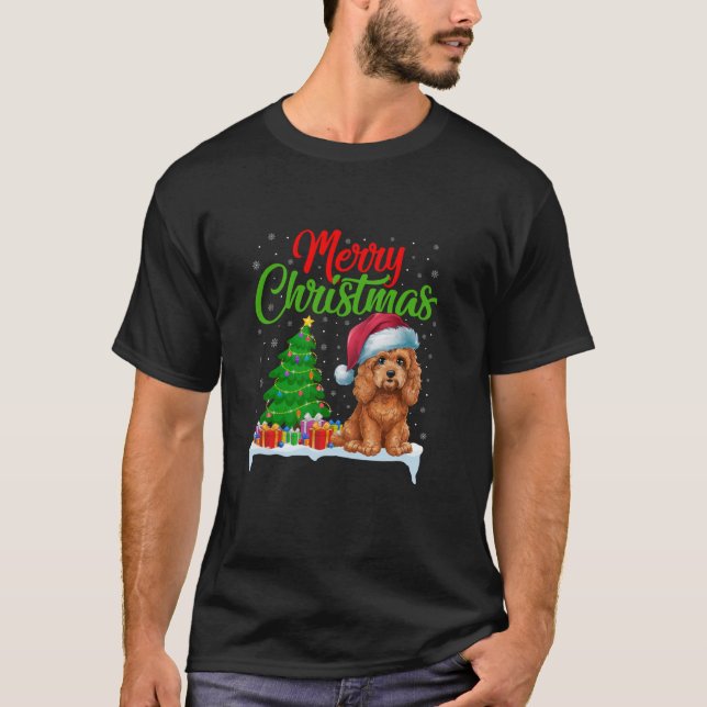 Cockapoo Dog Christmas Tree Lights Xmas Cockapoo D T-Shirt (Front)