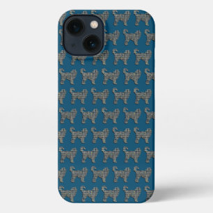 Cockapoo Dog Cute Silhouette Grid Blue iPhone 13 Case