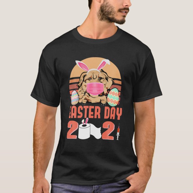 Cockapoo Dog Face Mask Rabbit Bunny Egg Easter Day T-Shirt (Front)