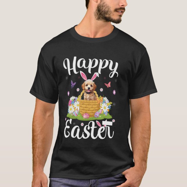 Cockapoo Dog Happy Easter Egg Hunt Bunny Ear Easte T-Shirt (Front)