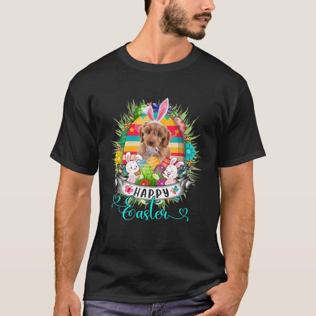 Cockapoo Dog In Easter Eggs Basket Bunnies Happy E T-Shirt (Front)