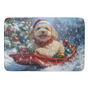 Cockapoo Dog in Sledge Let it Snow Christmas Bath Mat