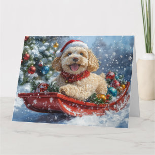 Cockapoo Dog in Sledge Let it Snow Christmas Card