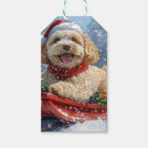 Cockapoo Dog in Sledge Let it Snow Christmas Gift Tags