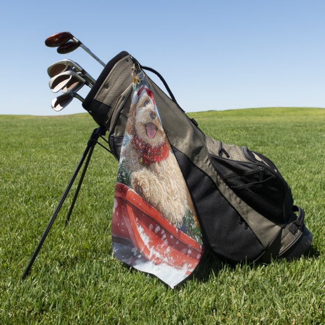 Cockapoo Dog in Sledge Let it Snow Christmas Golf Towel (Green)