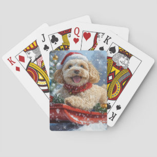 Cockapoo Dog in Sledge Let it Snow Christmas Playing Cards