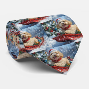Cockapoo Dog in Sledge Let it Snow Christmas Tie